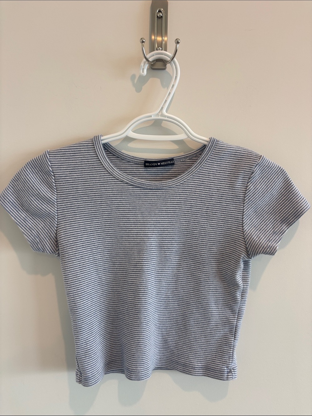 Brandy Melville Blue & White Striped Cropped Tee